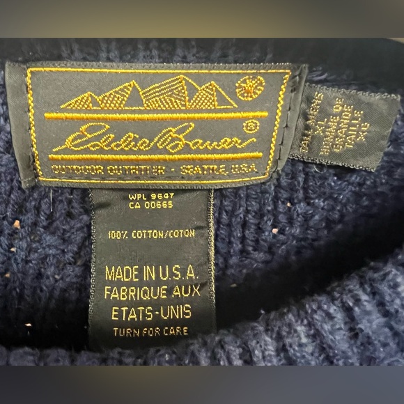 Eddie Bauer- Vintage Sweater - Blue/Teal/Olive,Small hole to repair-shoulder-XL - Picture 2 of 4